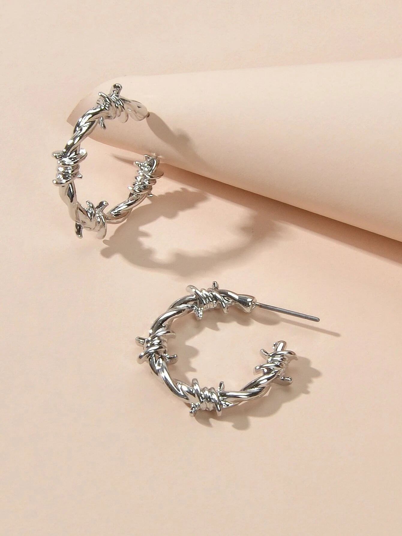 Silver Barbed Wire Hoop Earrings