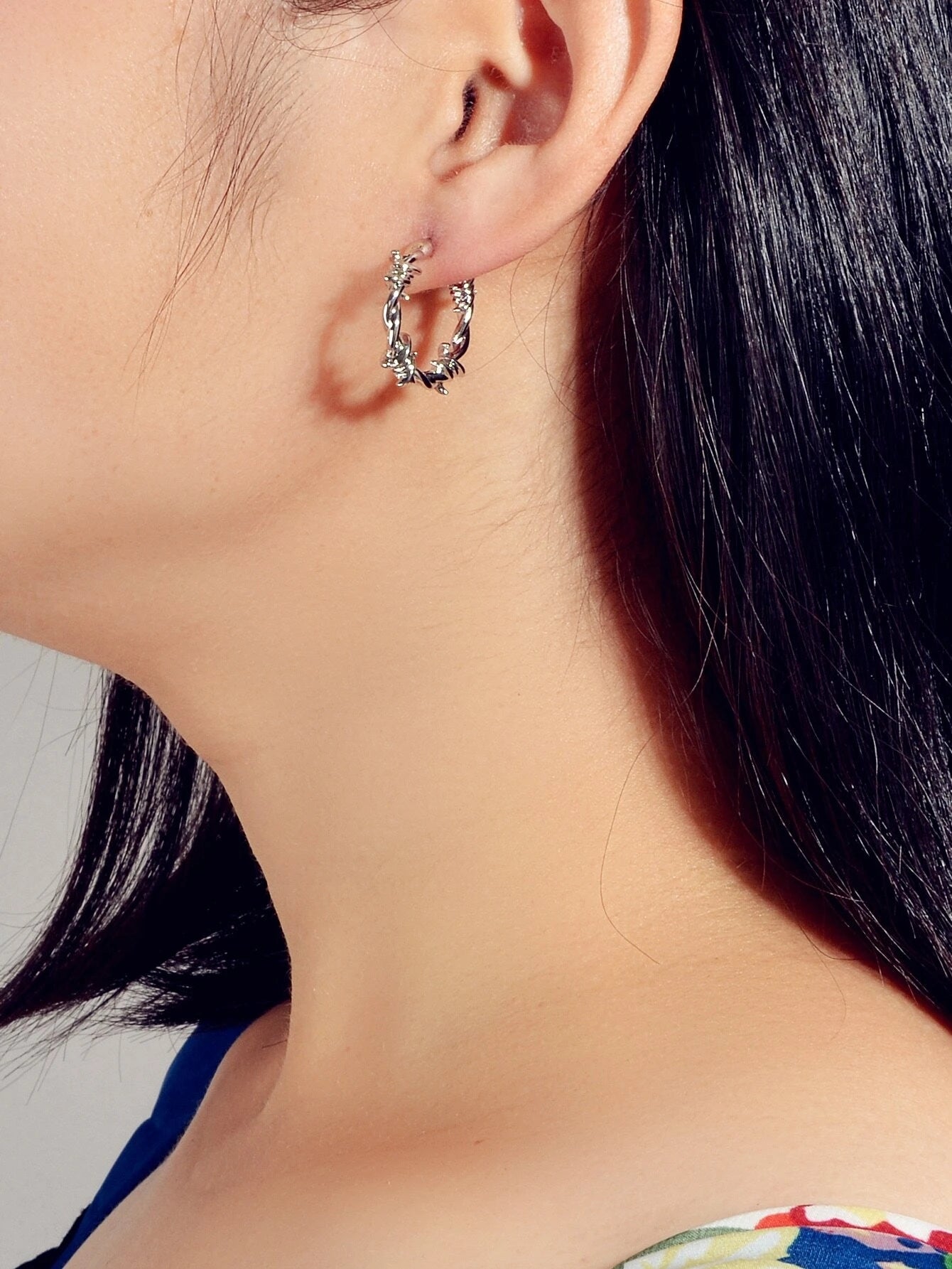 Silver Barbed Wire Hoop Earrings