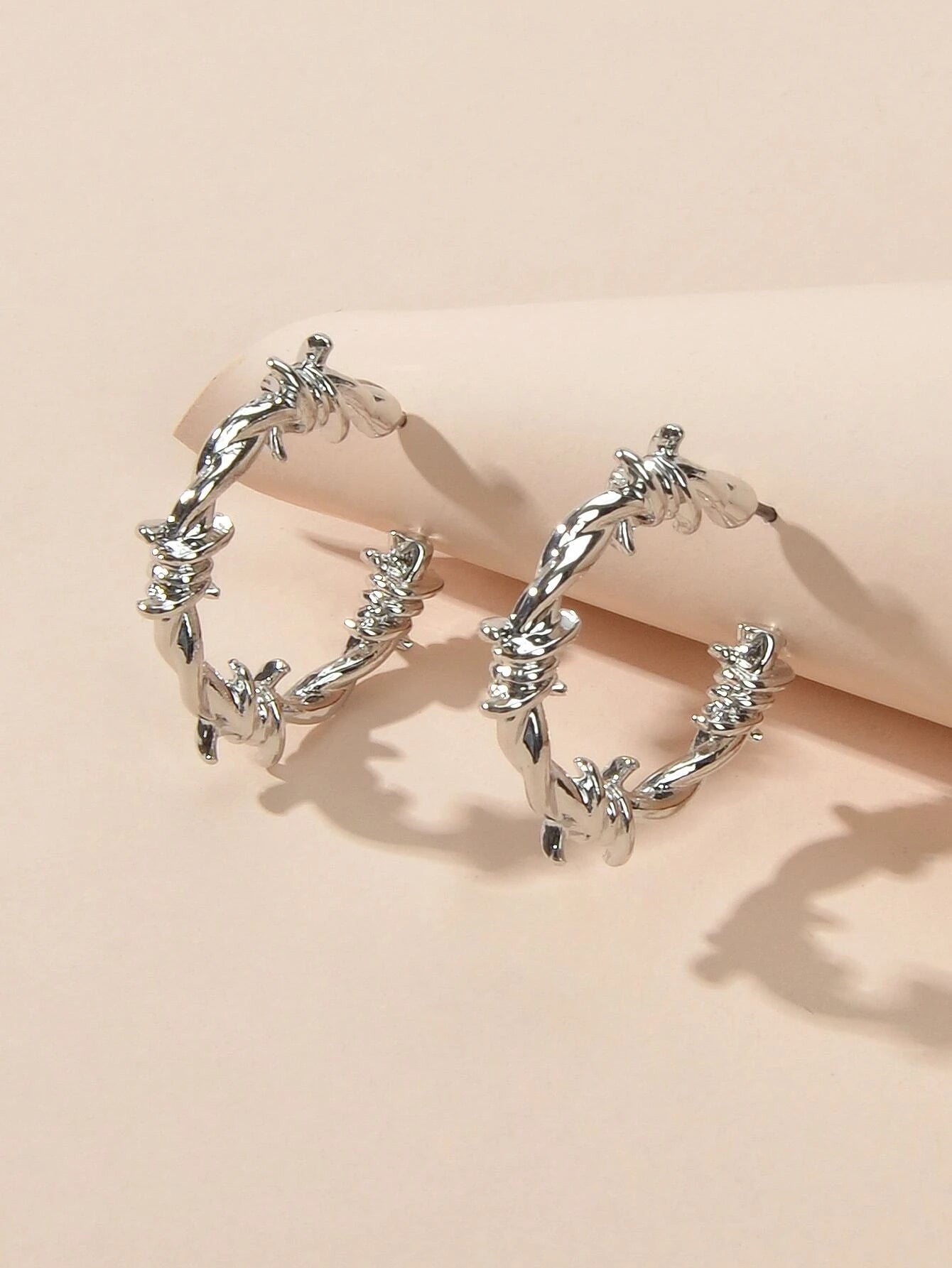 Silver Barbed Wire Hoop Earrings