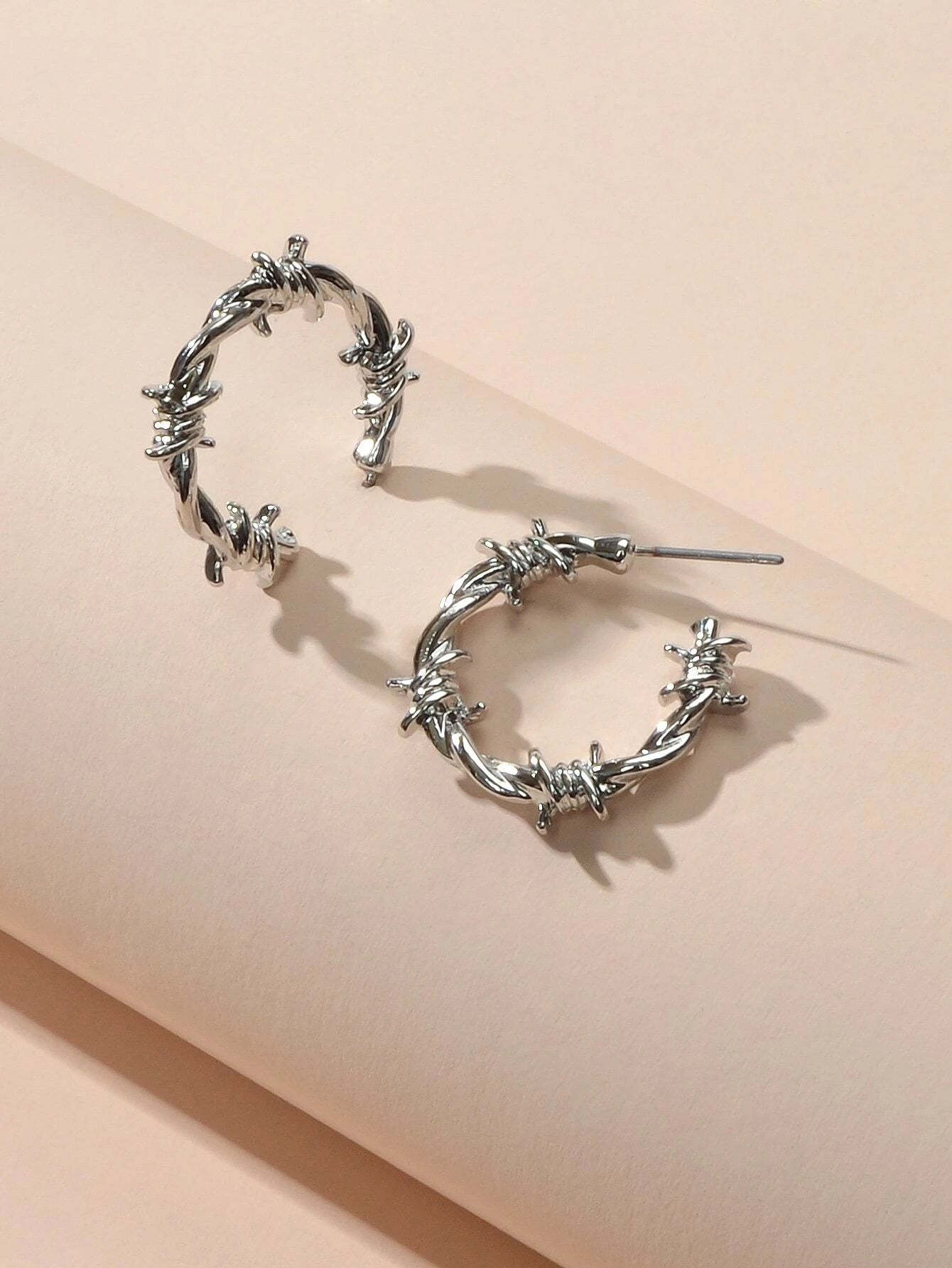 Silver Barbed Wire Hoop Earrings