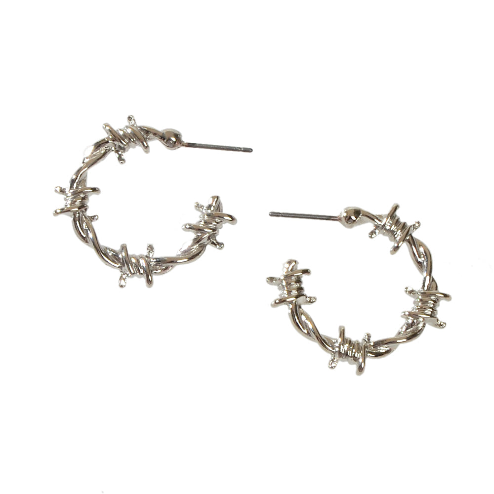 Silver Barbed Wire Hoop Earrings