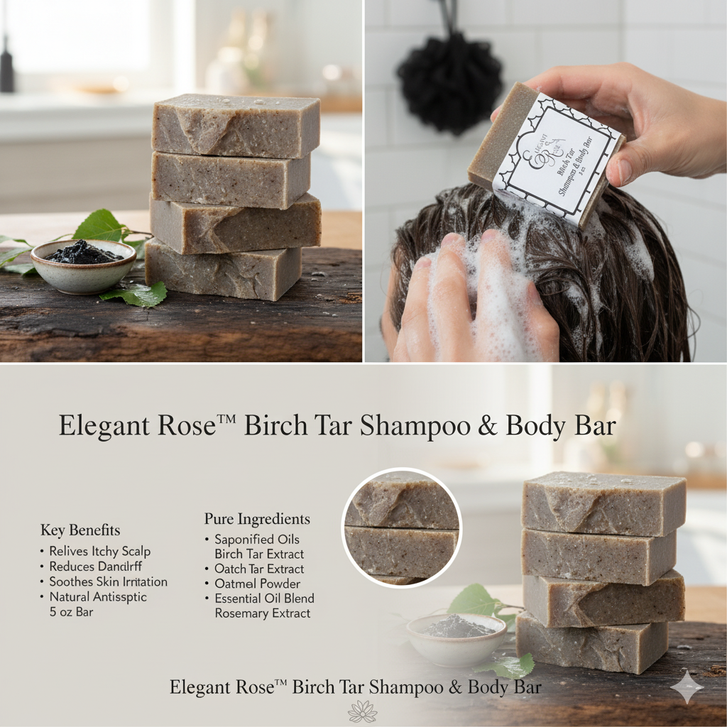 Elegant Rose Birch Tar Shampoo & Body Bar